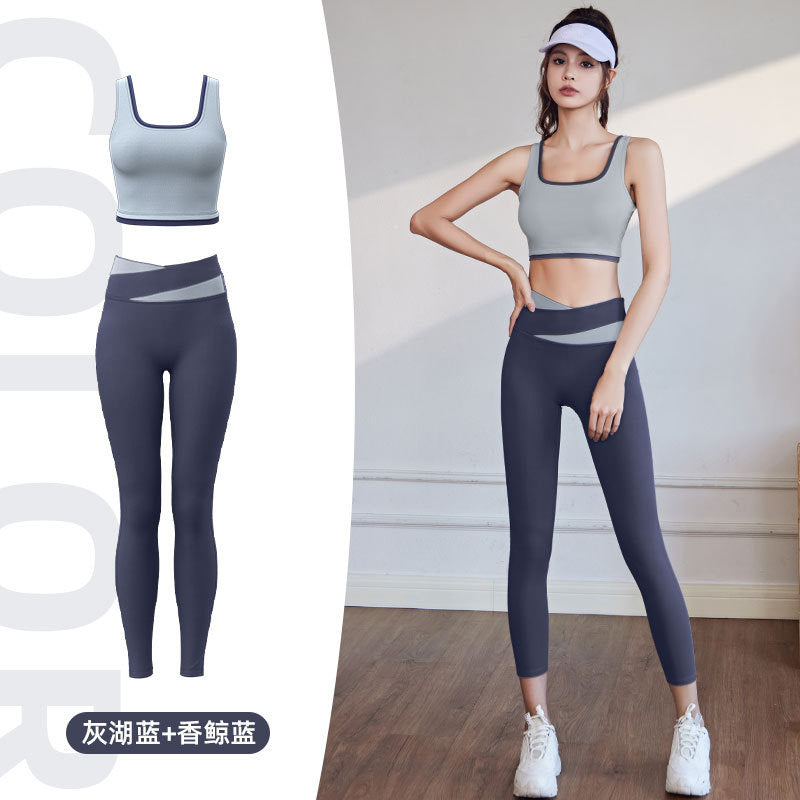 Juyitang high elastic color matching rimmed sports underwear gathers to show breasts and large breasts, shockproof yoga bra