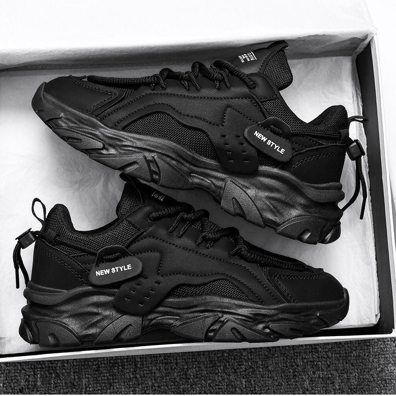 Men's winter breathable 2025 new casual black sneakers mesh thick sole height increasing dad work safety shoes