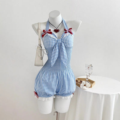 Pre-sale 95183#  cross-border women's clothing sweet and spicy style butterfly lace halterneck tie-up bud pants jumpsuit