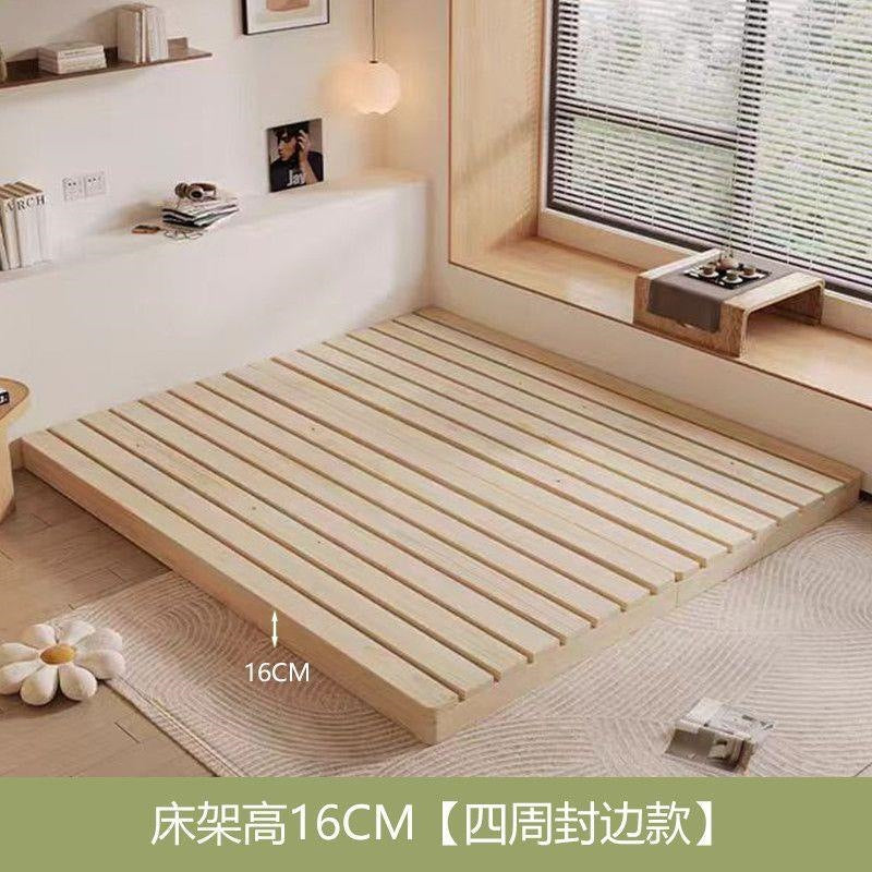 All solid wood tatami simple rental room casual modern single and double bed b&b hotel floor-standing bedside bed frame