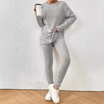 Cross-border Europe, America 2024 autumn and winter casual turtleneck knitted long-sleeved suit women's  sweater loose trousers two-piece set