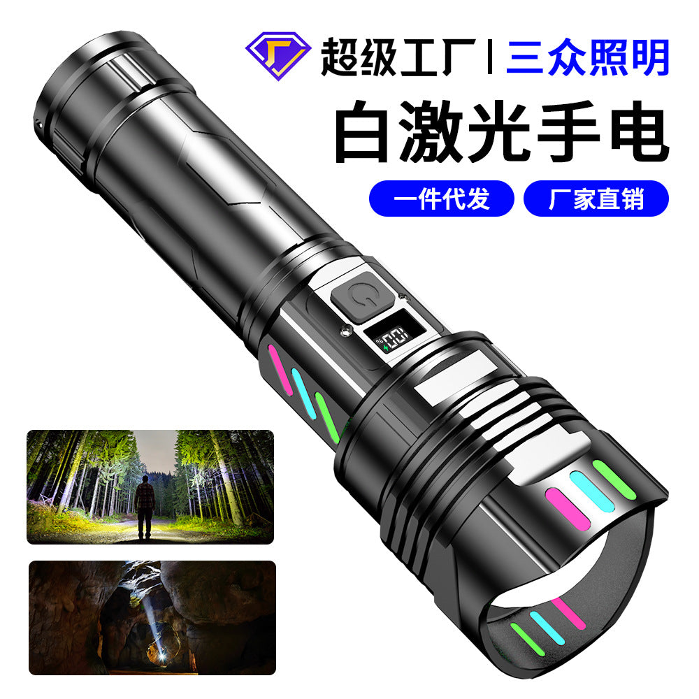 Cross-border explosive flashlight, strong light rechargeable outdoor super bright long-distance shooting, small portable home durable led light