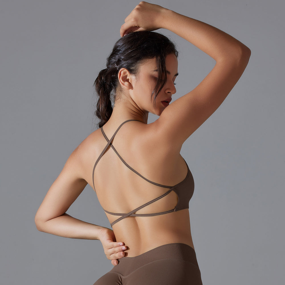 seamless pure color cross back tight high elastic sports intimates yoga clothes running fitness yoga bra for women
