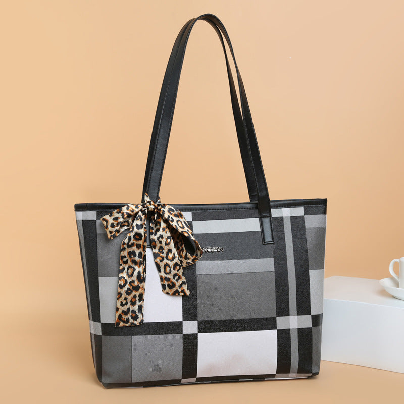 women's color block tote bag - minimalist plaid shoulder bag - large capacity commuter casual versatile handbag