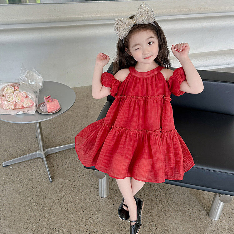New girls' summer dress : stylish off-the-shoulder sundress for baby girls, princess-style children's formal dress
