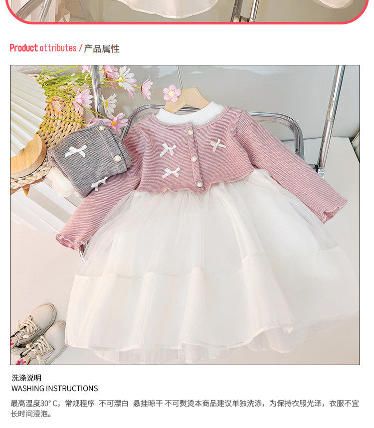 Girls' skirt  new korean style cute fashionable chic princess style patchwork mesh knitted skirt for girls