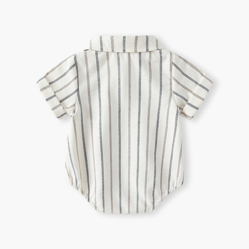 Newborn summer clothes - lightweight  newborn baby boy striped british preppy style shirt romper