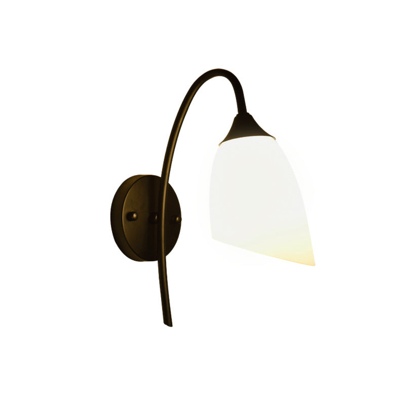 Minimalist iron curved arm wall lamp - bedroom bedside reading light, hotel guest room corridor, home improvement project wall sconce