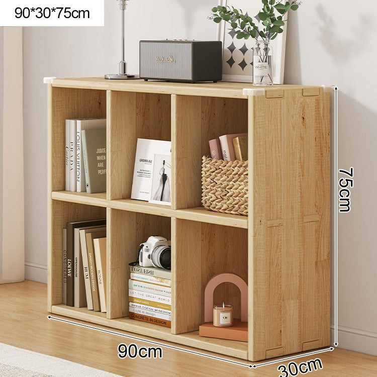 Solid wood bookshelf shelf floor-to-wall combination lattice cabinet living room kindergarten storage low household bookcase