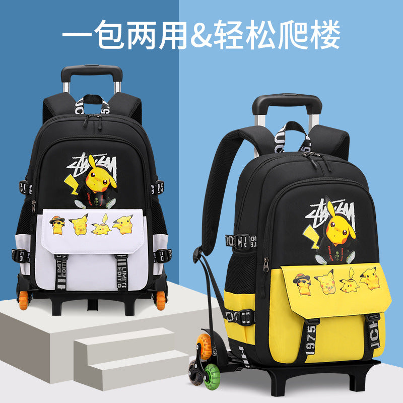 Primary school students tie rod schoolbag men's and women's six-wheel staircase climbing removable tie rod schoolbag second to sixth grade factory direct sales