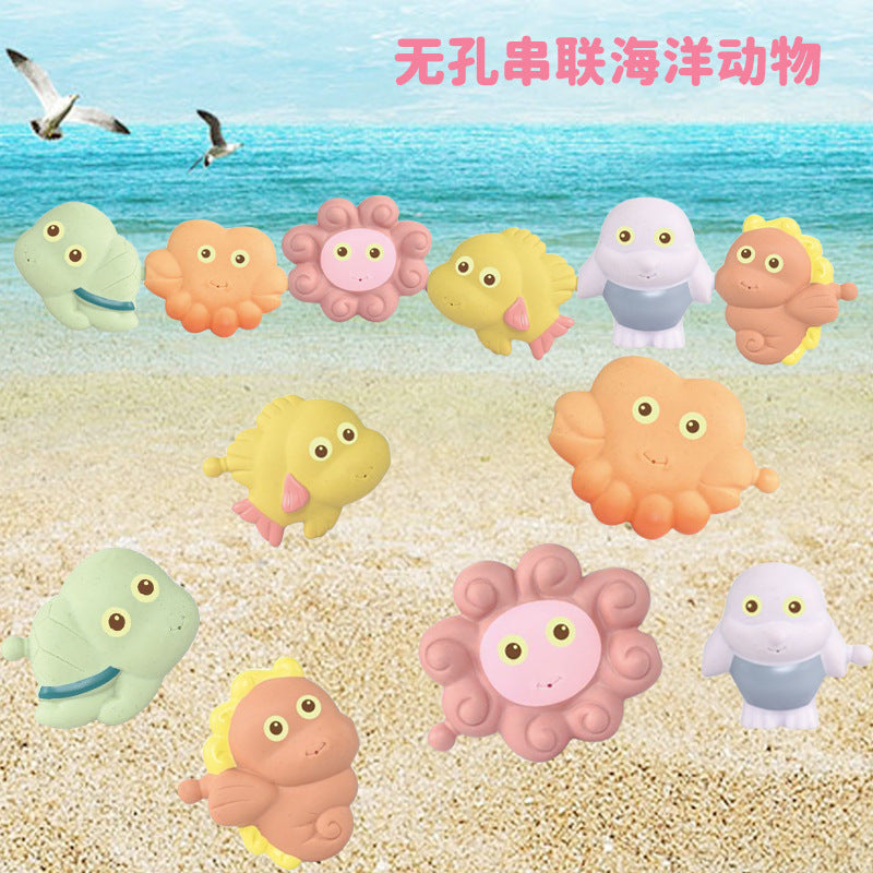 Cross-border export  children's bathroom soft glue animal water toys baby bath straw material marine toys