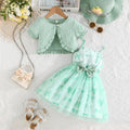 summer bow-printed cami dress + solid color jacket fashionable sweetheart european and american style pinafore dress girls' set