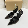 Za2025autumnew arrival velvet bow half bag pointed toe high heel sandals casualfashionclassy women's shoes