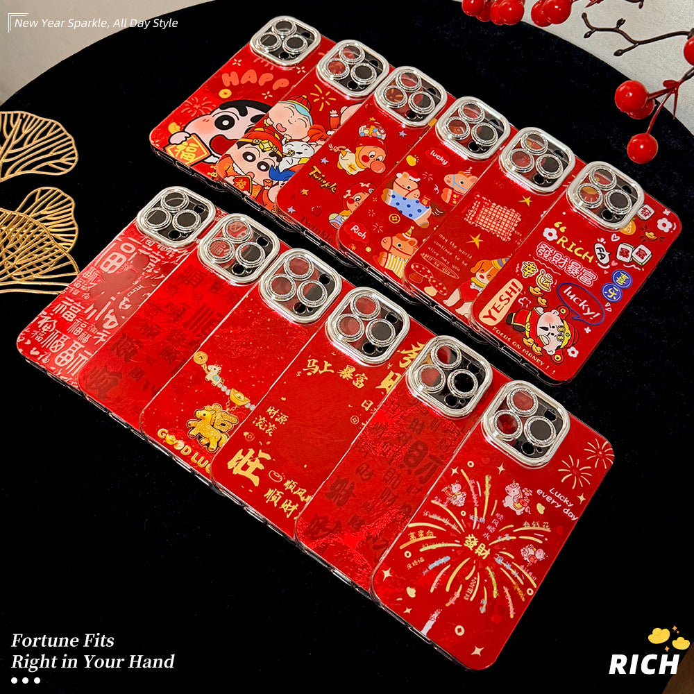 Lucky horse year fortune huawei p80 phone case, honor 500pro nova15 glitter swirl red new year case