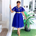 Fashion cross-border export african women's clothing plus sizev neck hip skirt  high waist bubble bead dress comes with belt