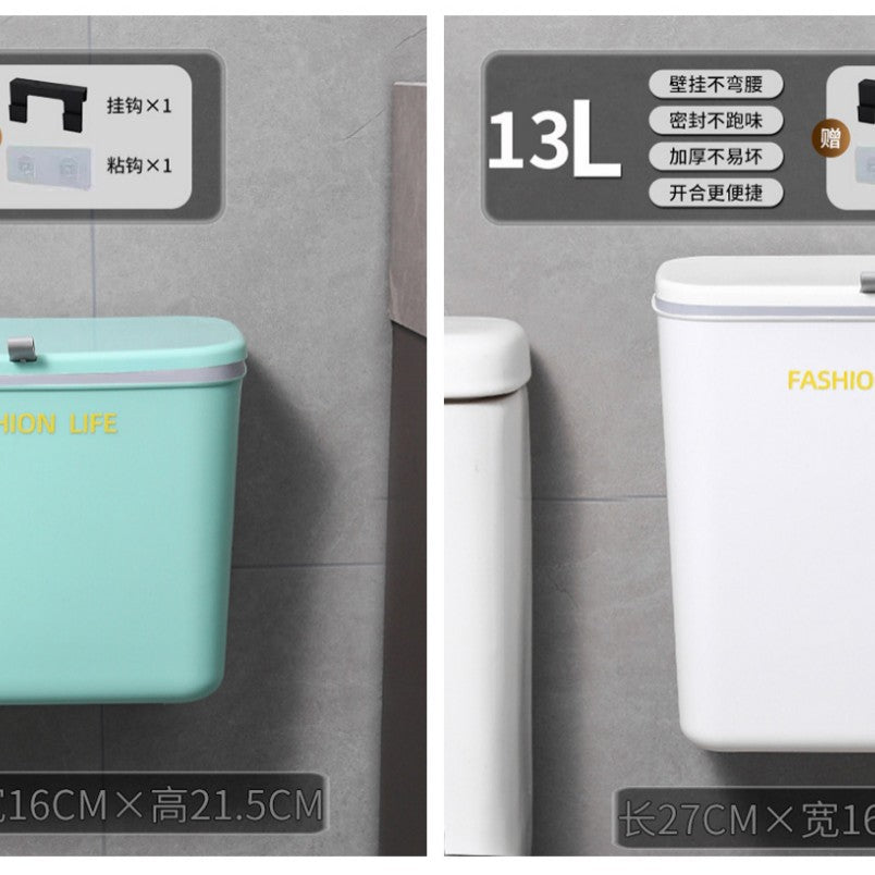 Kitchen trash can bathroom with lid crevice garbage storage bucket for home wall mounted installation-free multi-purpose trash can