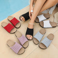 new knitted fabric one-line round toe slippers for women to wear outside cork thick-soled beach sandals  supply