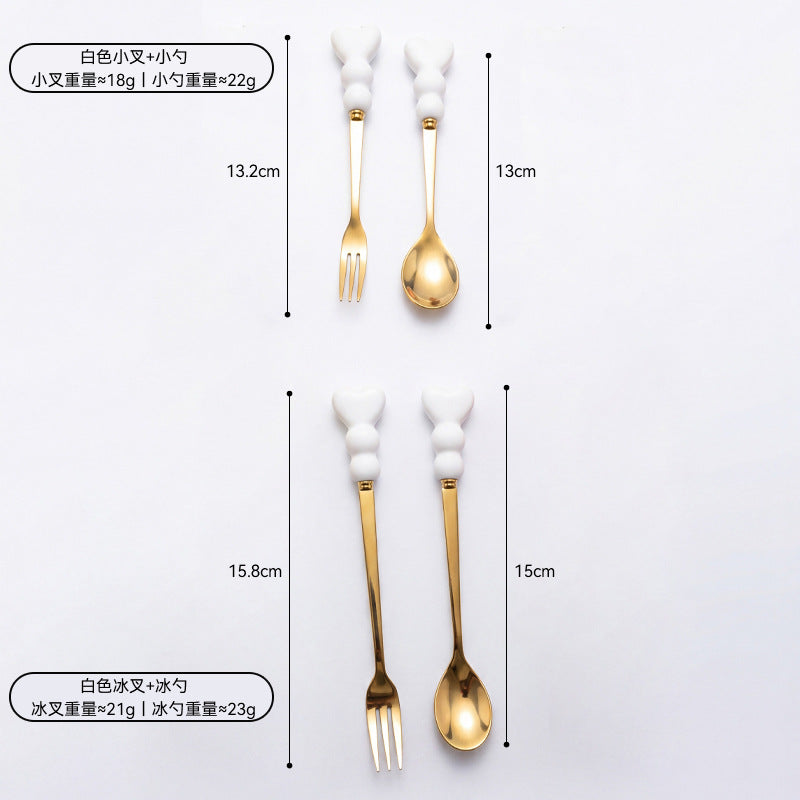 Wow, love handle dessert fork and spoon girl heart afternoon tea spoon high temperature resistant thickened ceramic handle fruit fork