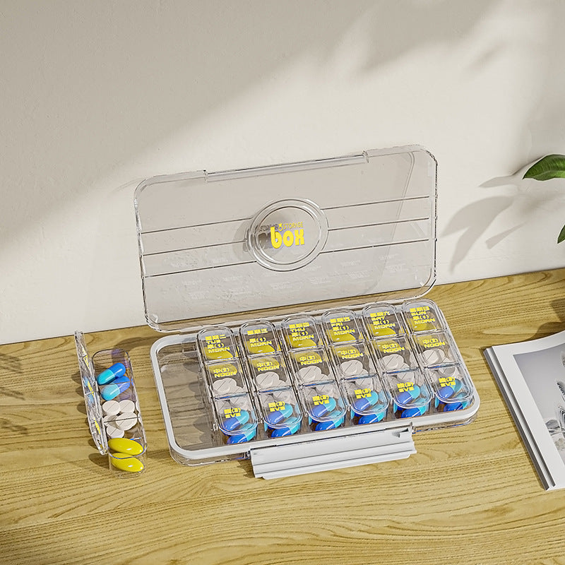 Portable and portable medicine box seven days a week, medicine dispenser,  new large font medicine reminder medicine box