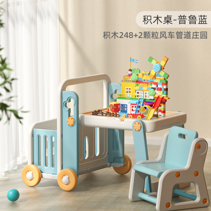 Manlong building block tables and chairs children's patchwork multi-functional storage game learning table baby large particle toy table