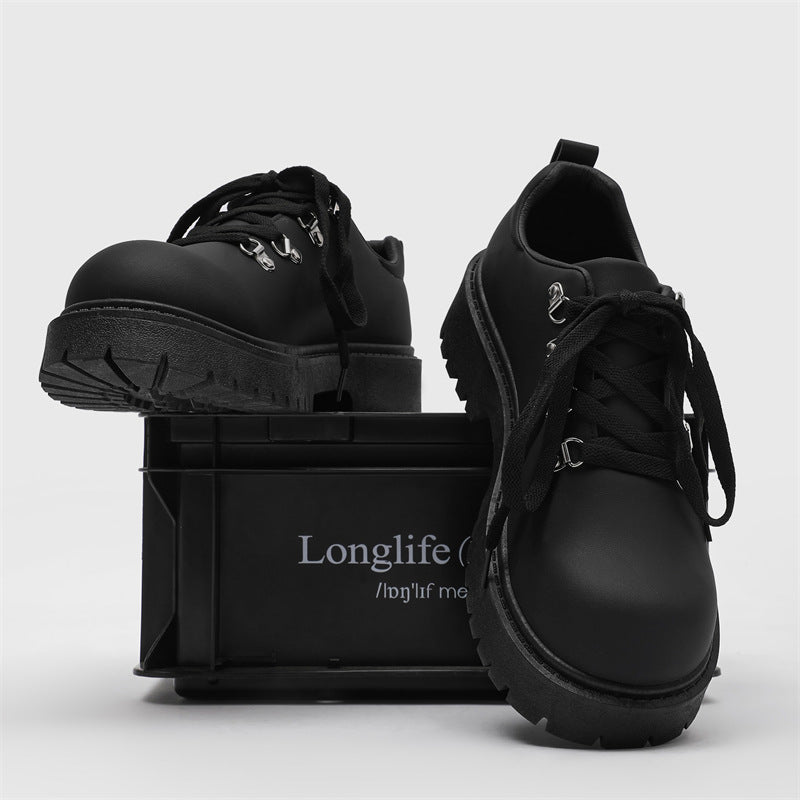Men's shoes 2026 new arrival carbon black mickey derby shoes niche style original workwear thick sole heightened big toe casual leather shoes
