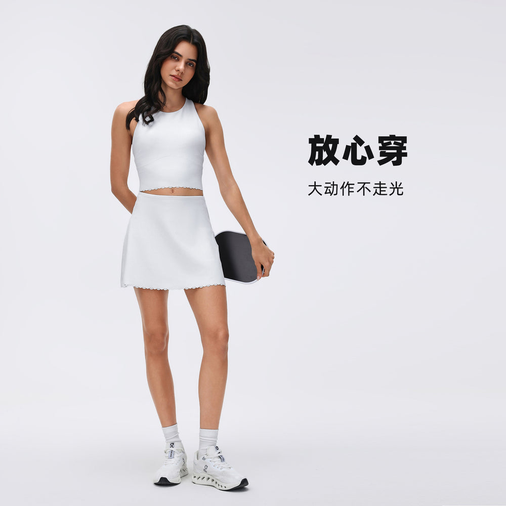 High-waisted, anti-exposure yoga skirt, faux two-piece breathable tennis skirt, solid color versatile sports skort for women, summer d26090