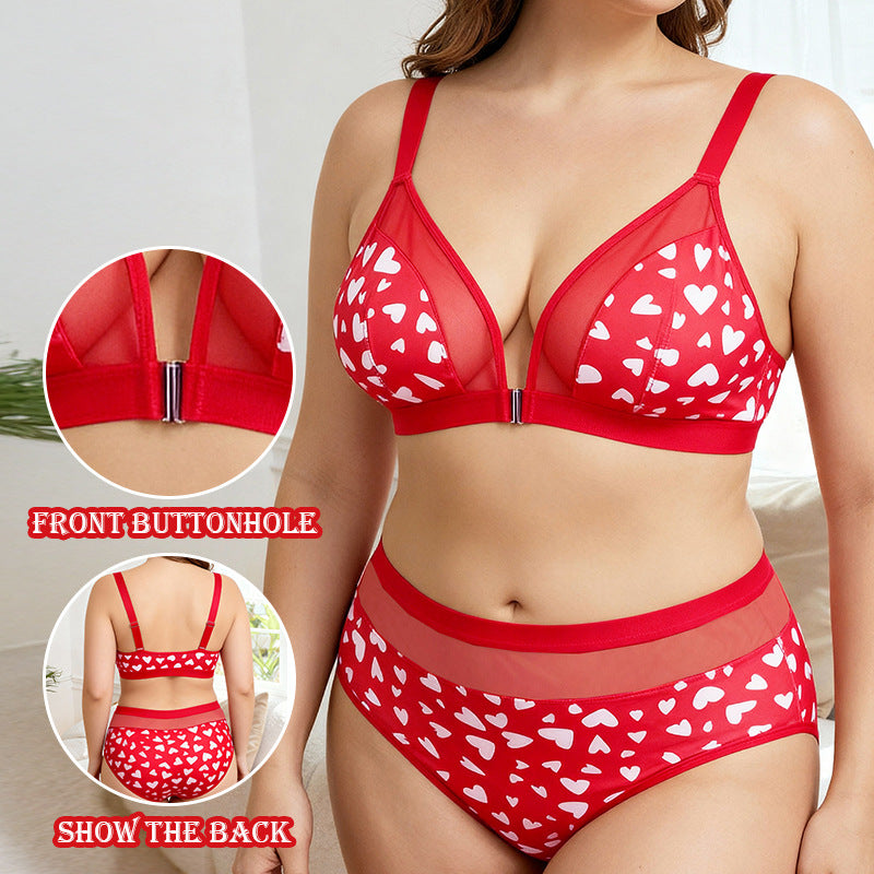 fashionsexyheartplus sizeintimatessuit women's wireless plaidprinting mesh patchwork big breast intimates