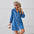 Ebay fashion cross-border export  new arrival loose washed long sleevespatchwork denim dress mid-length skirt for women