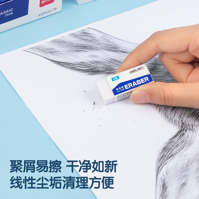 Deli 7536 eraser rectangular small eraser student exam painting eraser sassafras stationery wholesale 2b eraser