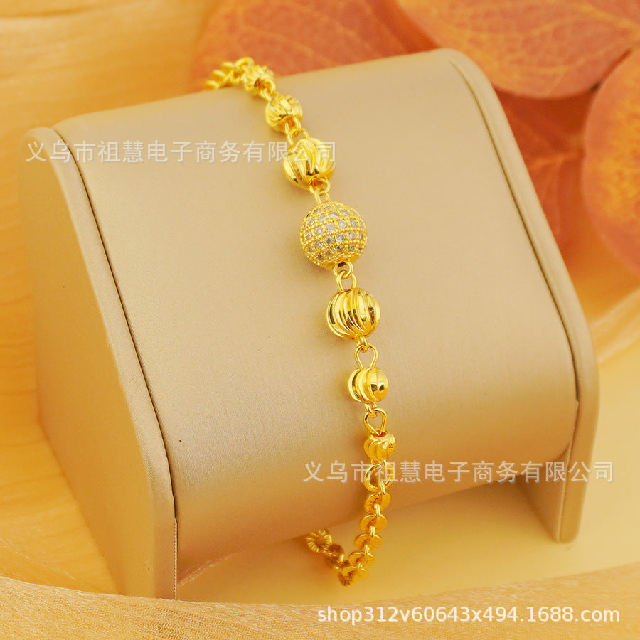 1 piece retro24k gold plated ball bead copper bracelet normcore party gift o point handmade bracelet women's stacking jewelry