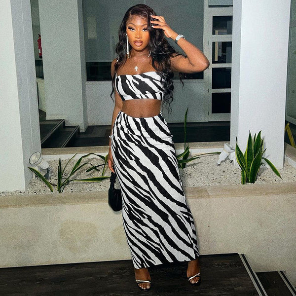 European and American women's clothing   new printed open-button suspender small vest top, hip-wrapped skirt set