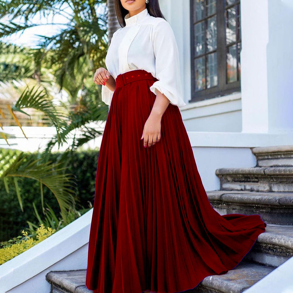 C8499p in stock with belt european and american clothing elegant elegance pleated stylish large skirt skirt export skirt