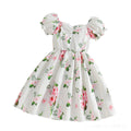 Girls' white dress for export - french style pink floral print, lantern sleeves, sweet summer princess dress for children