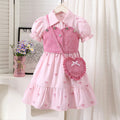 european and american cross-border girls' shirt dress, vest design, with heart-shaped bag three-piece set for girls
