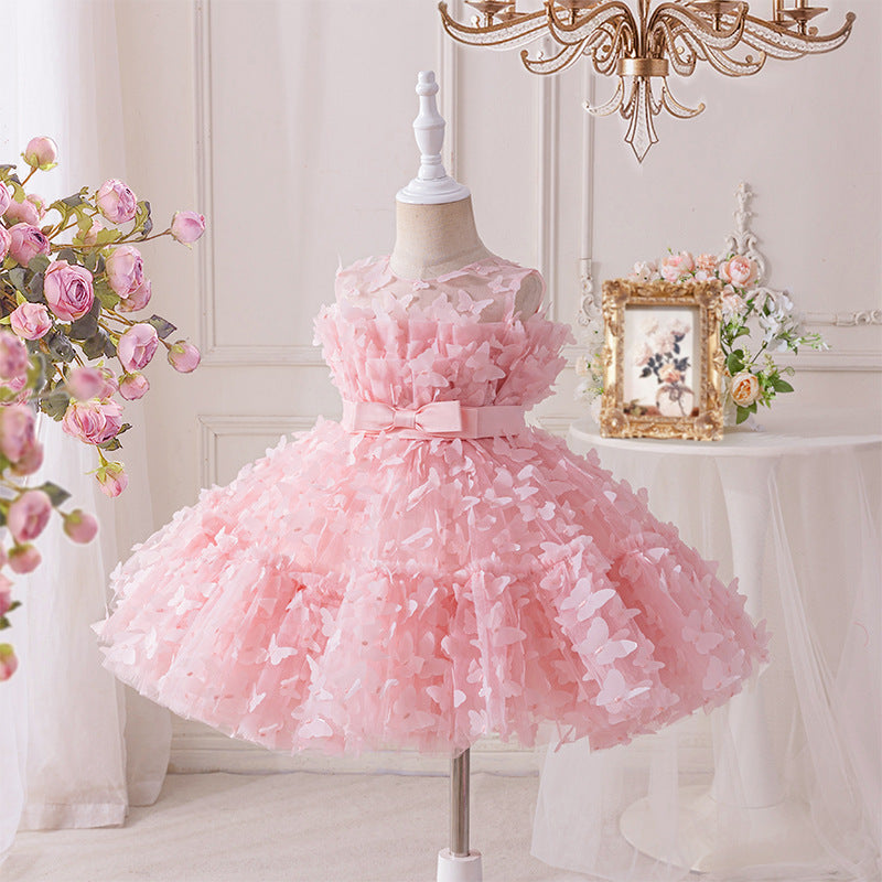 Girls' princess dress mesh children's formal dress for little and middle-aged children, host, performance, birthday party, piano recital costume, kids' skirt