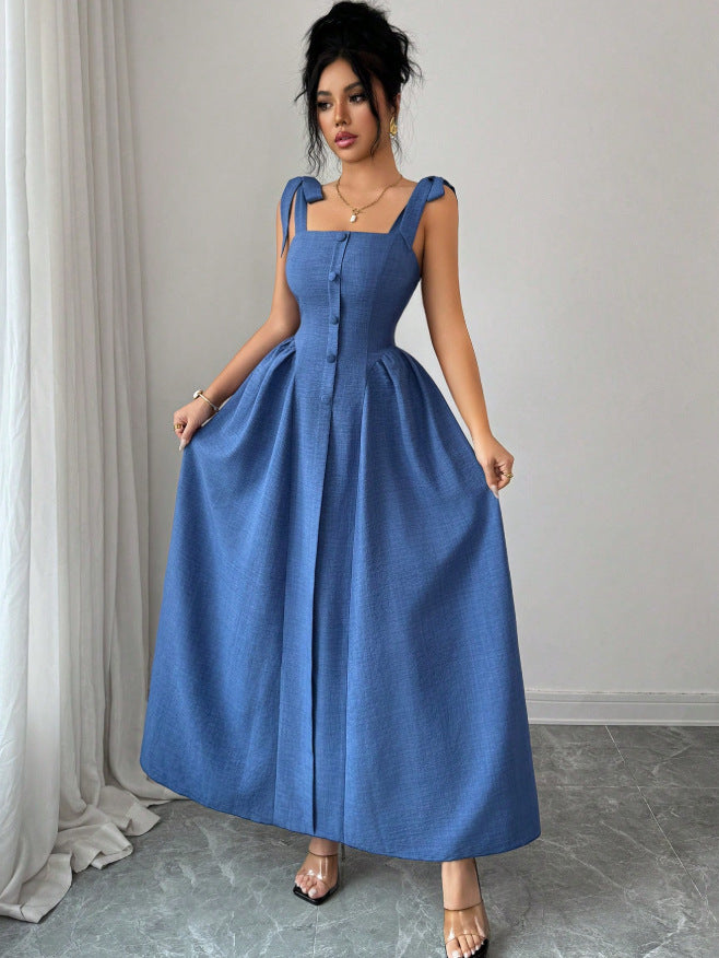 cross-border fashion sleeveless waist a swing halter dress women's summer new floral slimming look skirt
