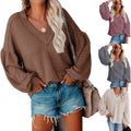 fall/winter new arrivals: 's latest european and american fashion women's loose v-neck knit top with lantern sleeves