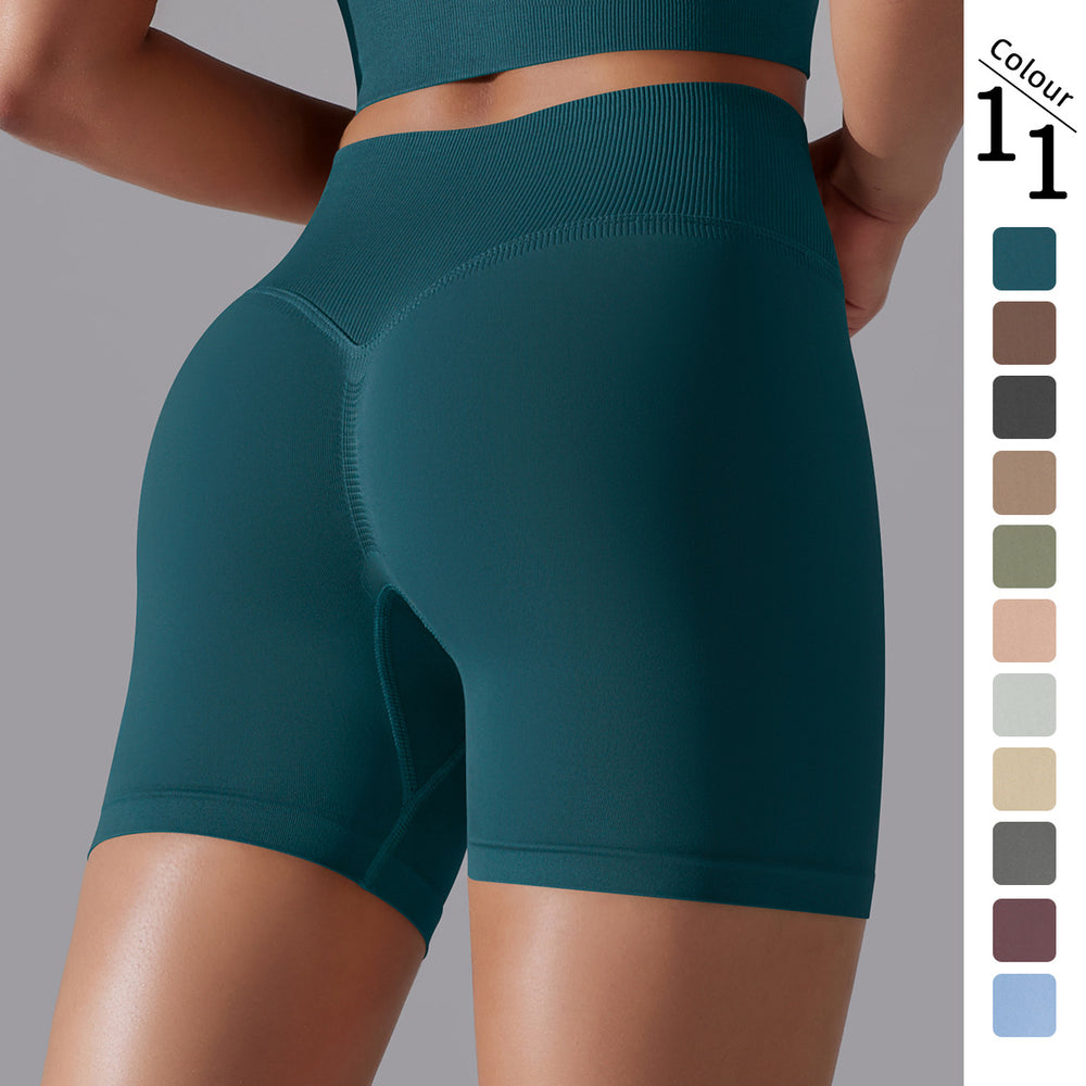 fashion seamless pure colorhigh waist hip lifting tight high elastic yoga shorts sports running fitness three-quarter pants for women