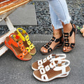 Elastic slip-on sandals for women, new summer  collection, plus size wedge heel, open-toe design with metal embellishments