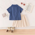 Girls' outfit set: new summer collection for cross-border e-commerce - preppy style lace-trimmed short-sleeve blouse with bow and pleated skirt