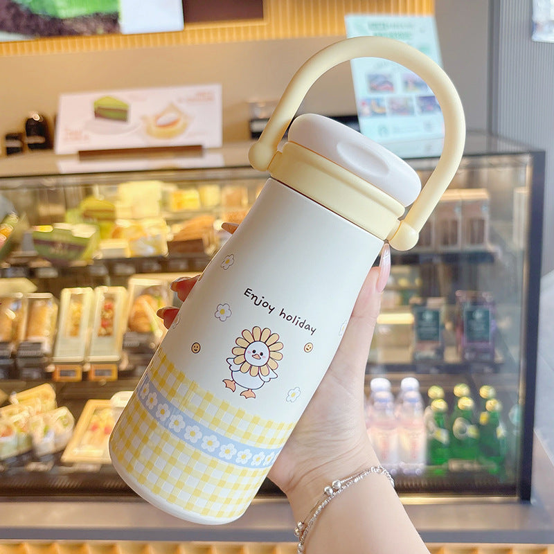 Cartoon kids thermos cup 316 ceramic liner high appearance large capacity double drinking cup portable student straw water cup