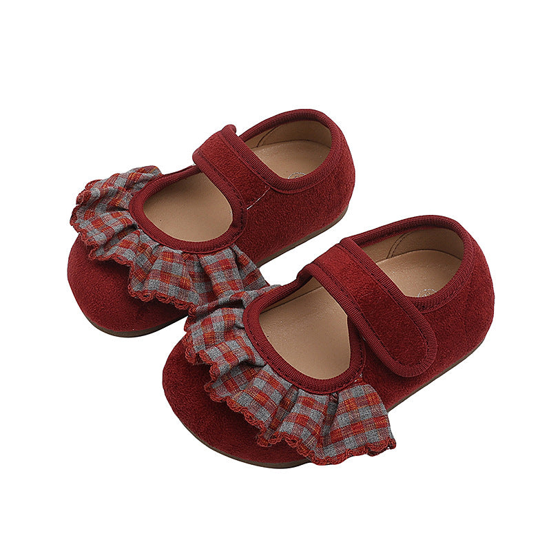 Insfrench small leather shoes  spring autumnew arrivalk-stylegirllace princess shoes soft bottom beanie shoes