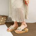 New platform heel 4cm fairy style floral flip-flops - women's summer outdoor anti-slip versatile beach sandals