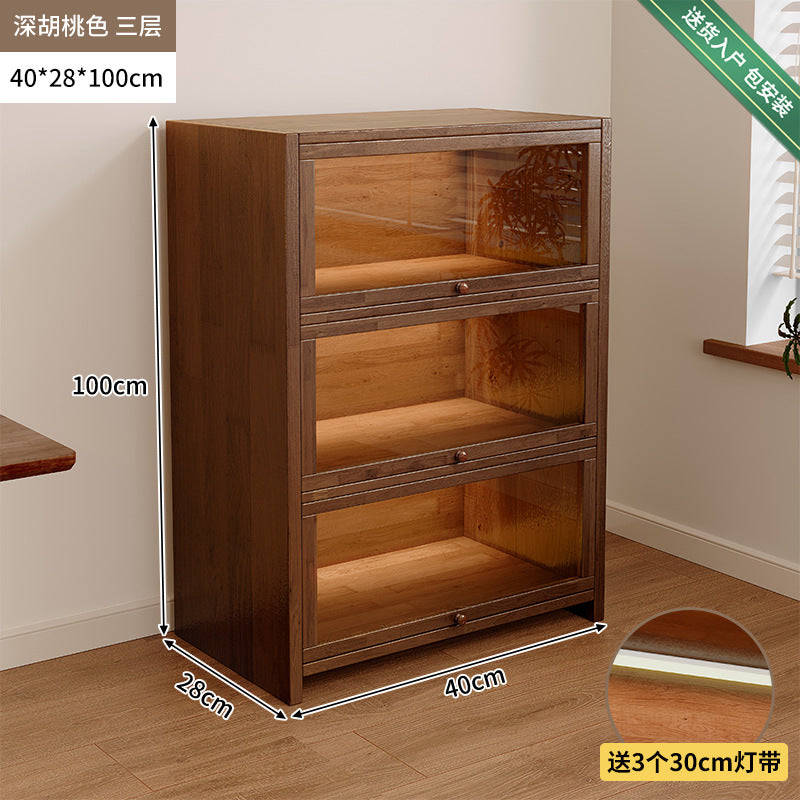 Solid wood dust-proof bookcase integrated against the wall Walnut color storage cabinet Locker Floor storage cabinet Household bookshelf