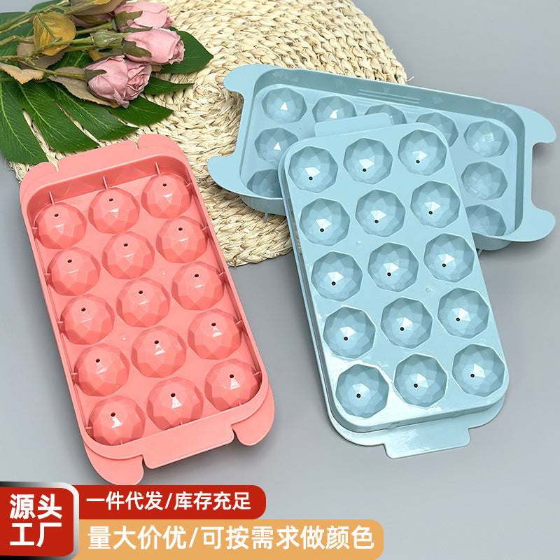 Cross-border ice cube mold, household rhombus ball 15 grid ice compartment ice storage ice Hockey box mold easy demoulding spot