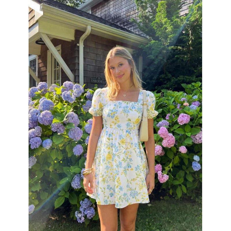 fashionsweetelegant floral casualelegance puff sleeve pastoral style printing holiday dress