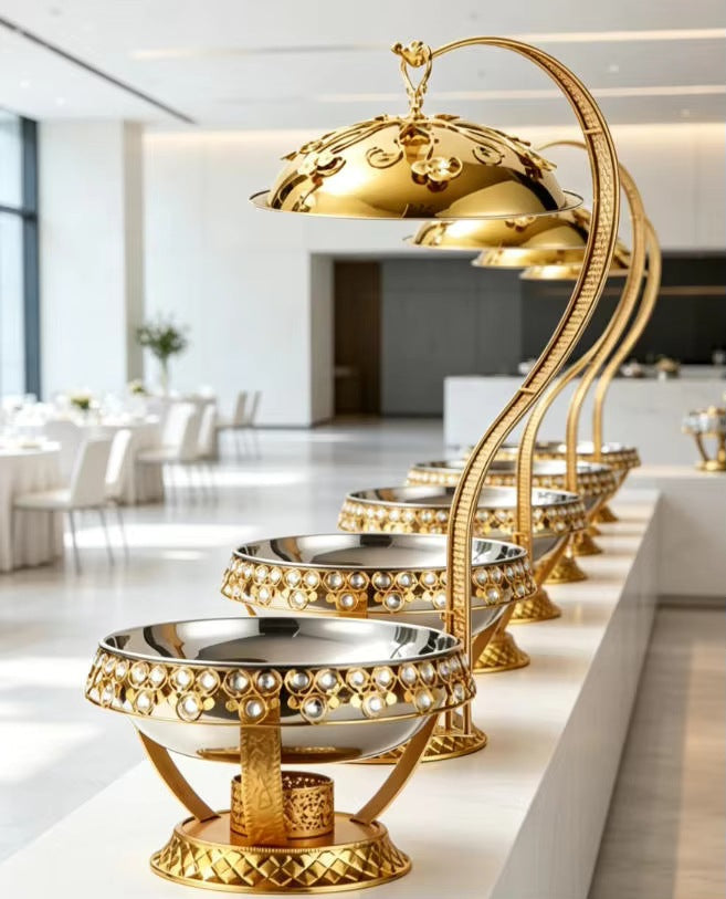 Luxury stainless steel gold buffet warming tray - hotel banquet buffet warmer - in stock