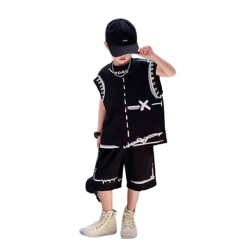 Children's  children's clothing boys summer vest new kids handsome sleeveless suit boys two-piece set classy