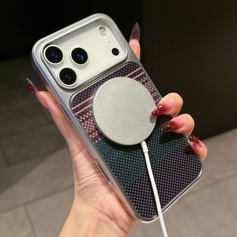 compatible iphone 17 pro gradient carbon fiber plaid phone case, apple 15 magnetic pc protective cover, iphone 16
