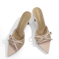2026 summer breathable open-toe pointed-toe mules women's shoes sweet bow sandals european and american style elegant mesh high heels